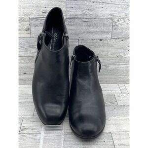 Ecco Shoes Womens Size 7‎ Black Leather Ankle Booties Block Heel Zip Comfort 38